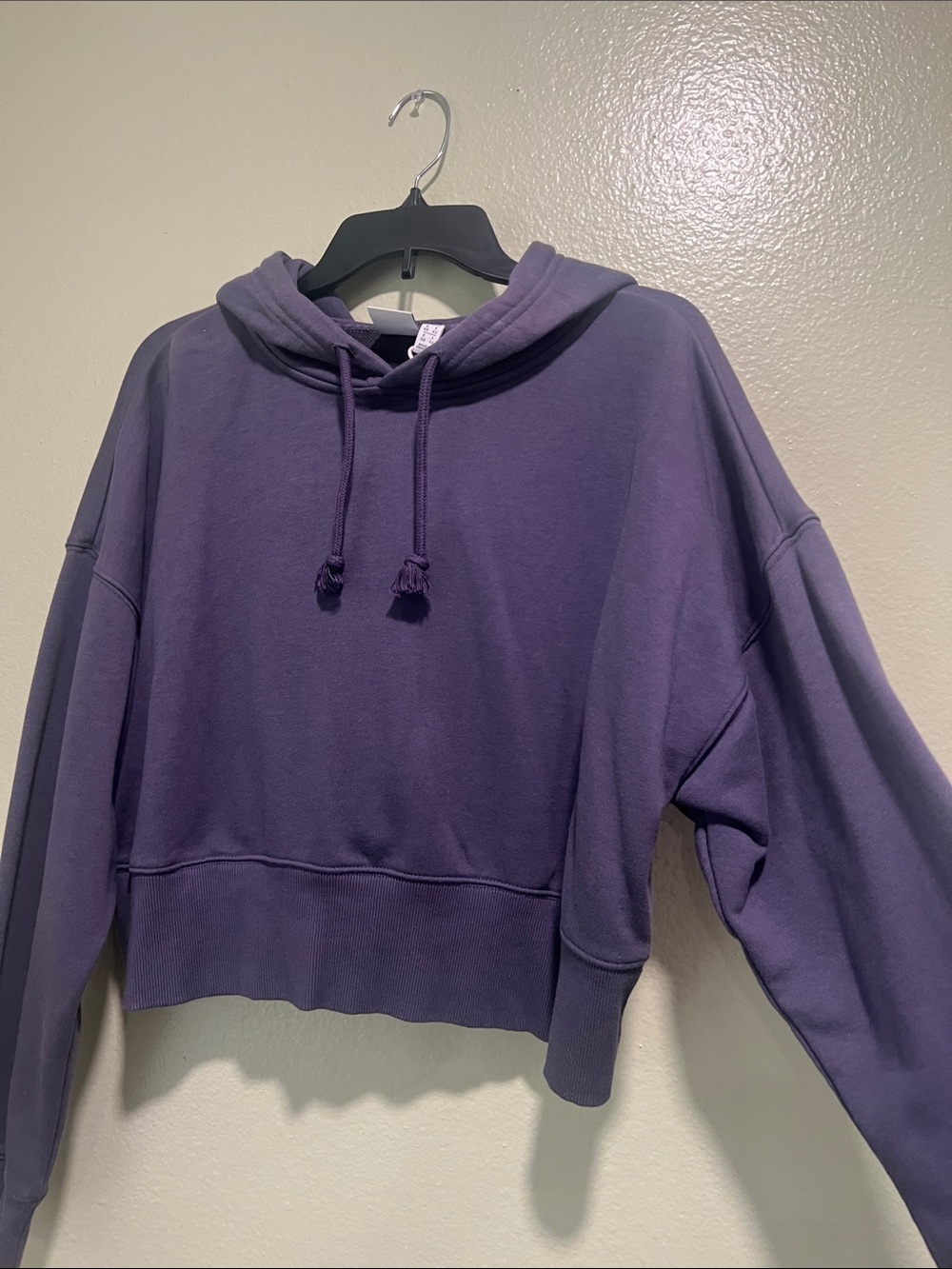 adidas Purple Cropped Drawstring Hoodie